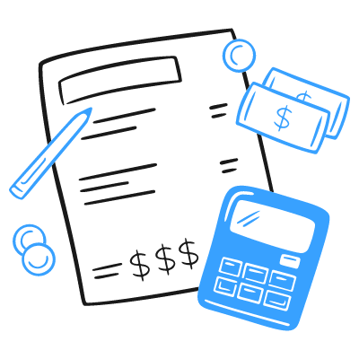 Hand-drawn style icon of a clipboard with a dollar sign, symbolizing billing or financial report.