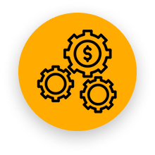 Icon of gears with a dollar sign, symbolizing financial operations or economic processes.