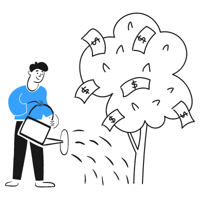 Man watering money tree with a watering can.