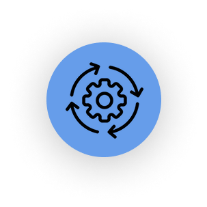 Icon of a gear surrounded by circular arrows, symbolizing process or change management.