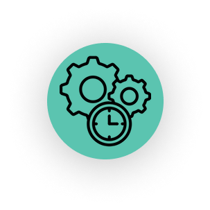 Icon of gears and a clock, symbolizing time management or operational efficiency.